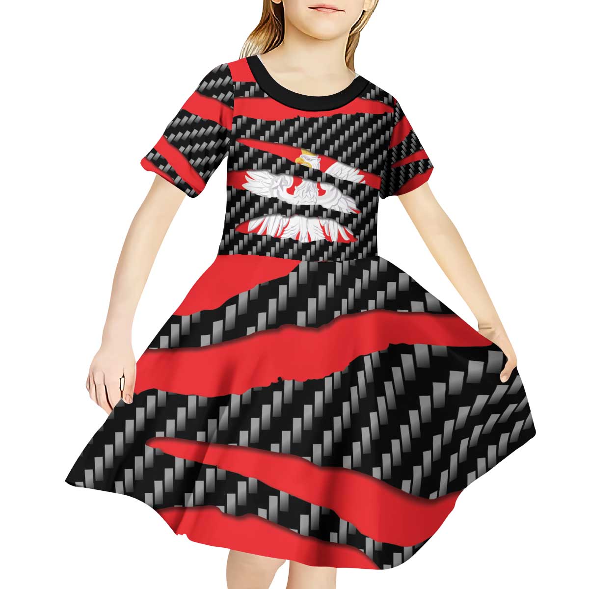 Poland Beast Kid Short Sleeve Dress Ripped Flag Graphic - Wonder Print Shop