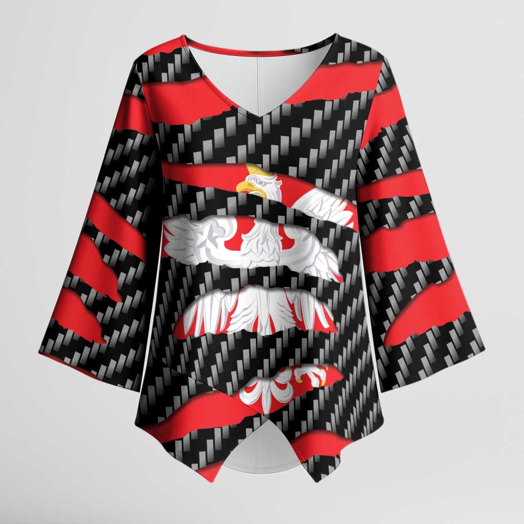 Poland Beast Kimono Sleeve Blouse Ripped Flag Graphic - Wonder Print Shop