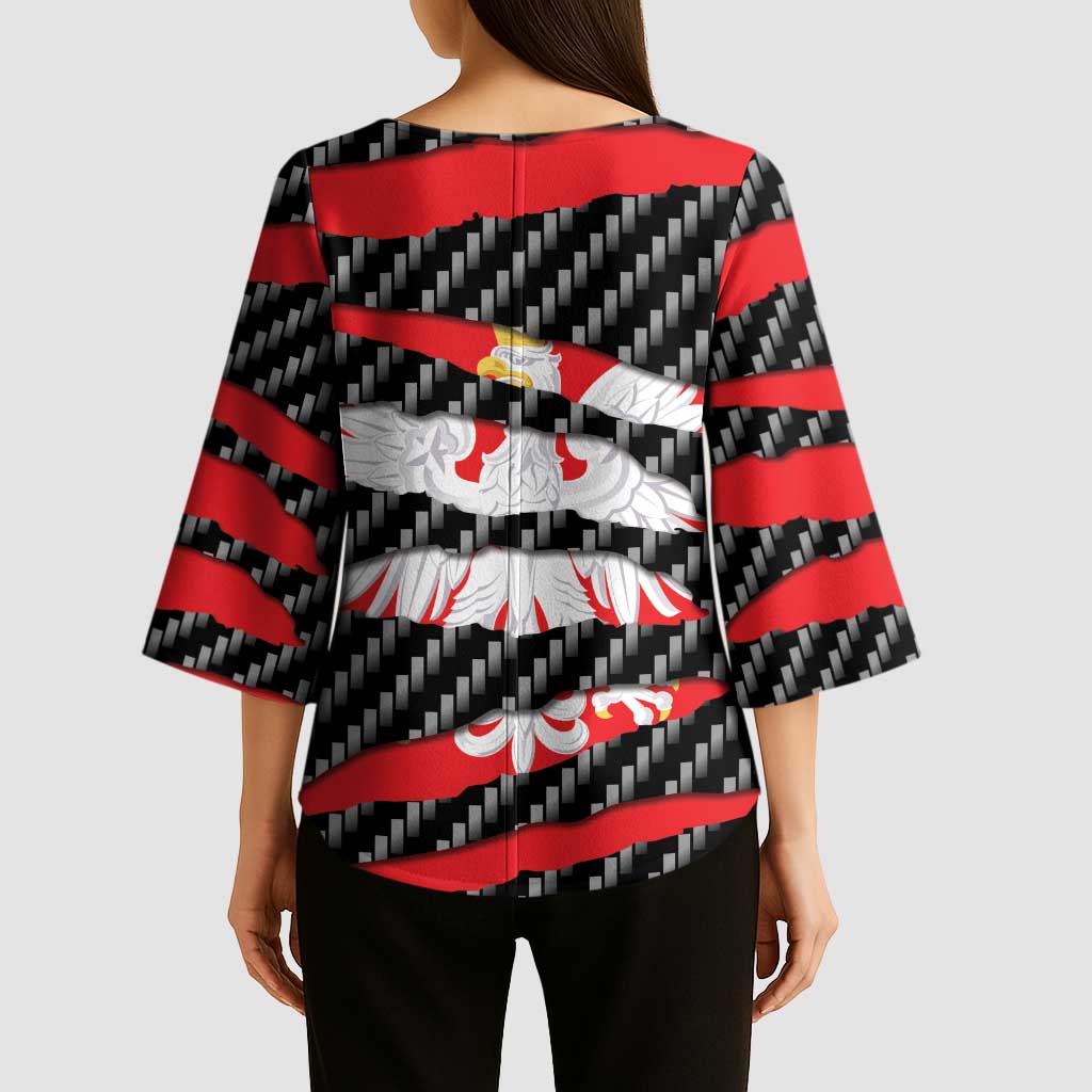Poland Beast Kimono Sleeve Blouse Ripped Flag Graphic - Wonder Print Shop