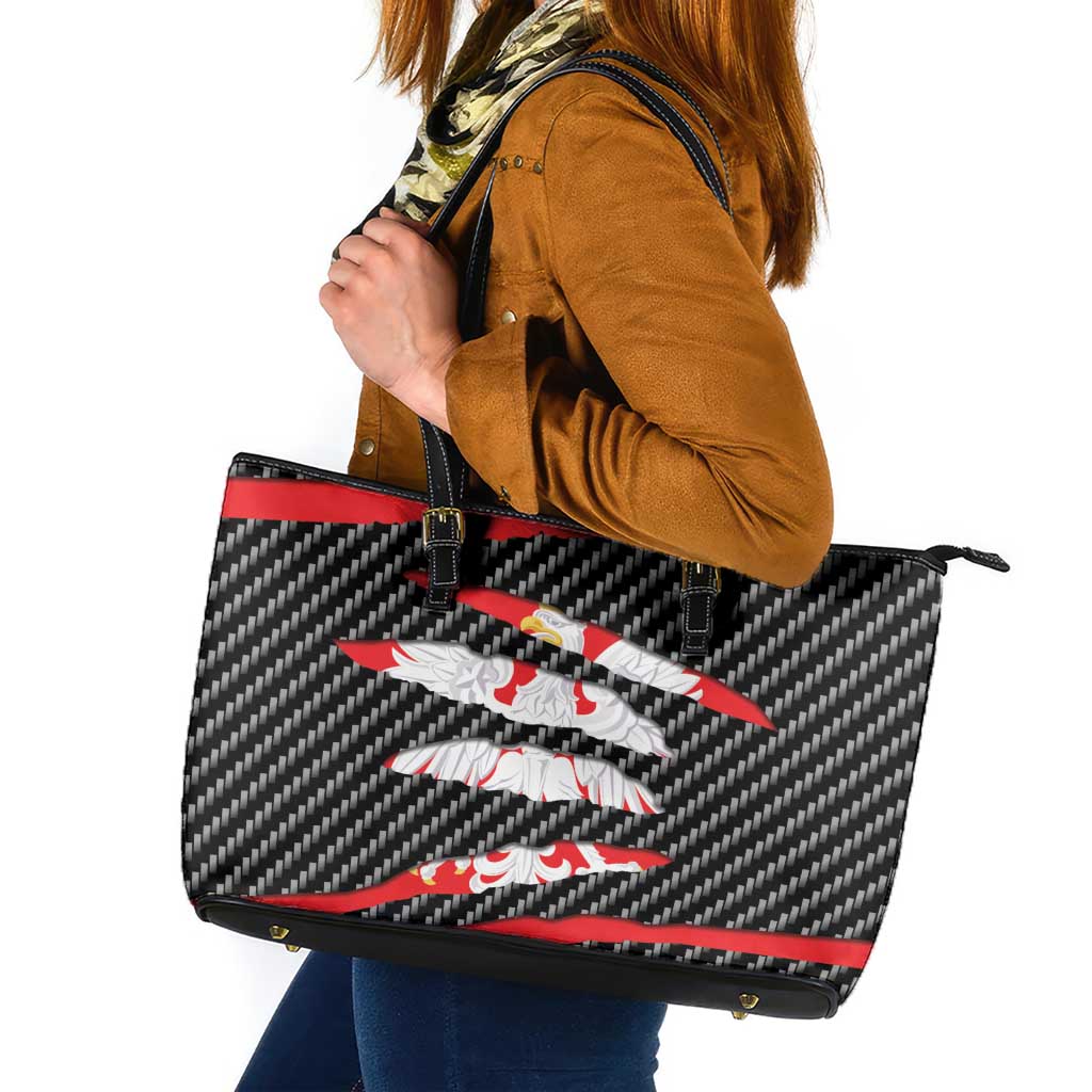 Poland Beast Leather Tote Bag Ripped Flag Graphic - Wonder Print Shop