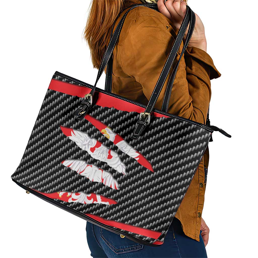 Poland Beast Leather Tote Bag Ripped Flag Graphic - Wonder Print Shop