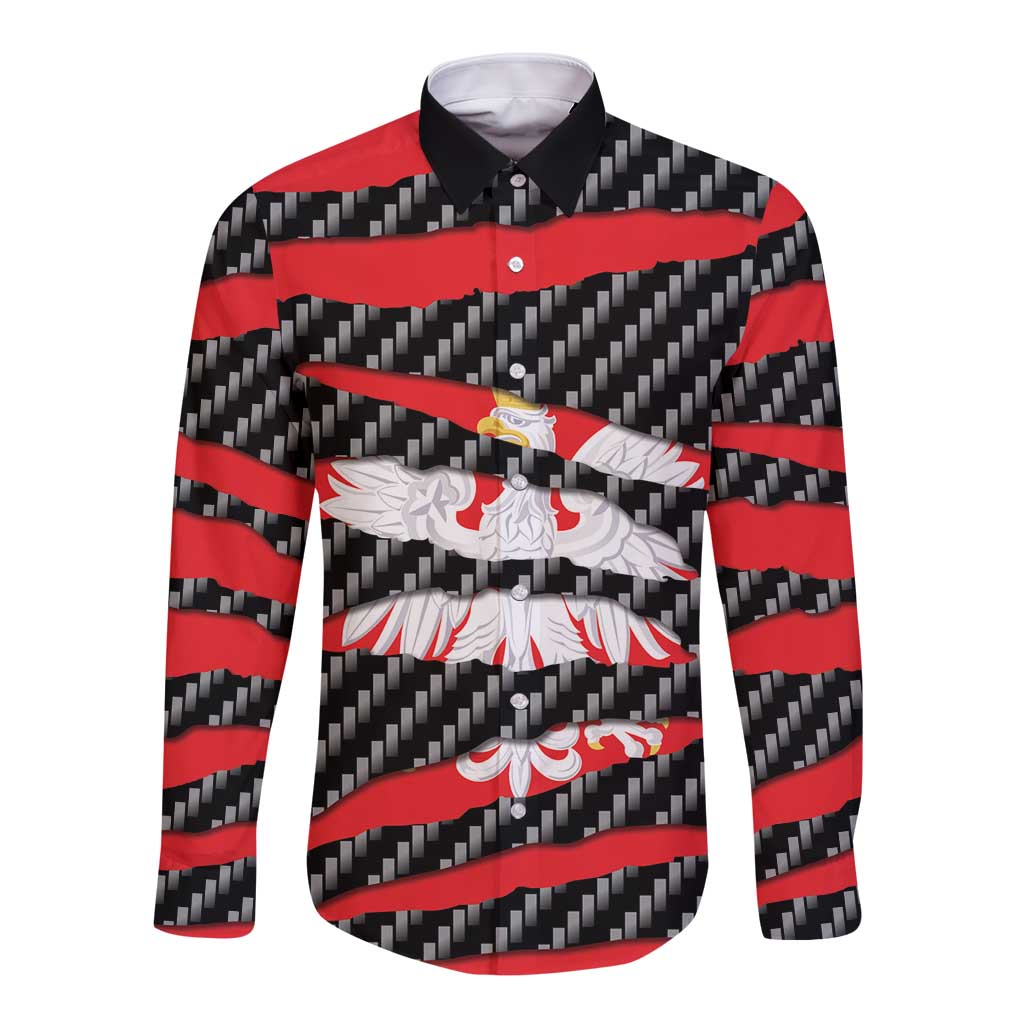 Poland Beast Long Sleeve Button Shirt Ripped Flag Graphic - Wonder Print Shop