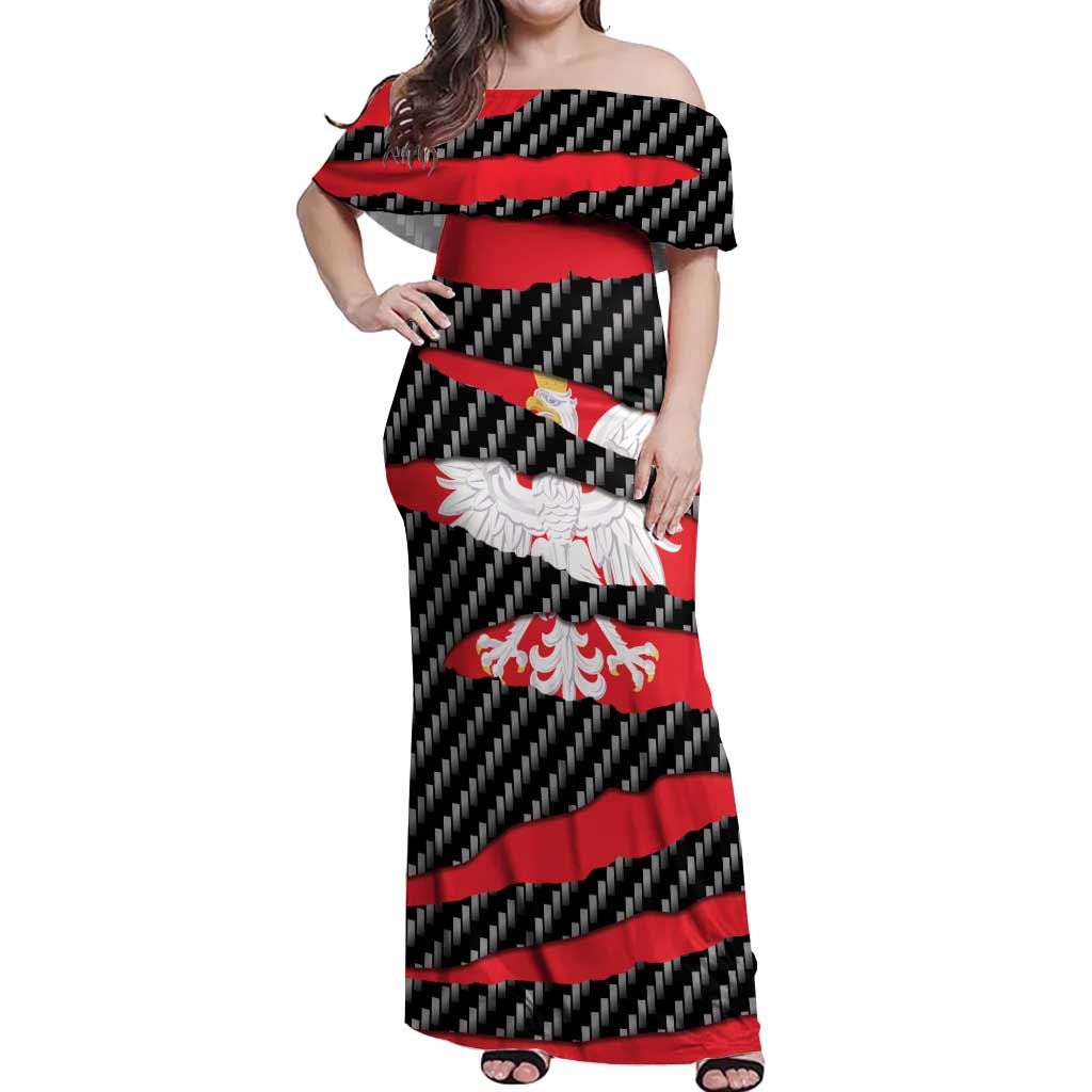 Poland Beast Off Shoulder Maxi Dress Ripped Flag Graphic - Wonder Print Shop