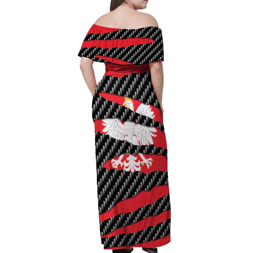 Poland Beast Off Shoulder Maxi Dress Ripped Flag Graphic - Wonder Print Shop