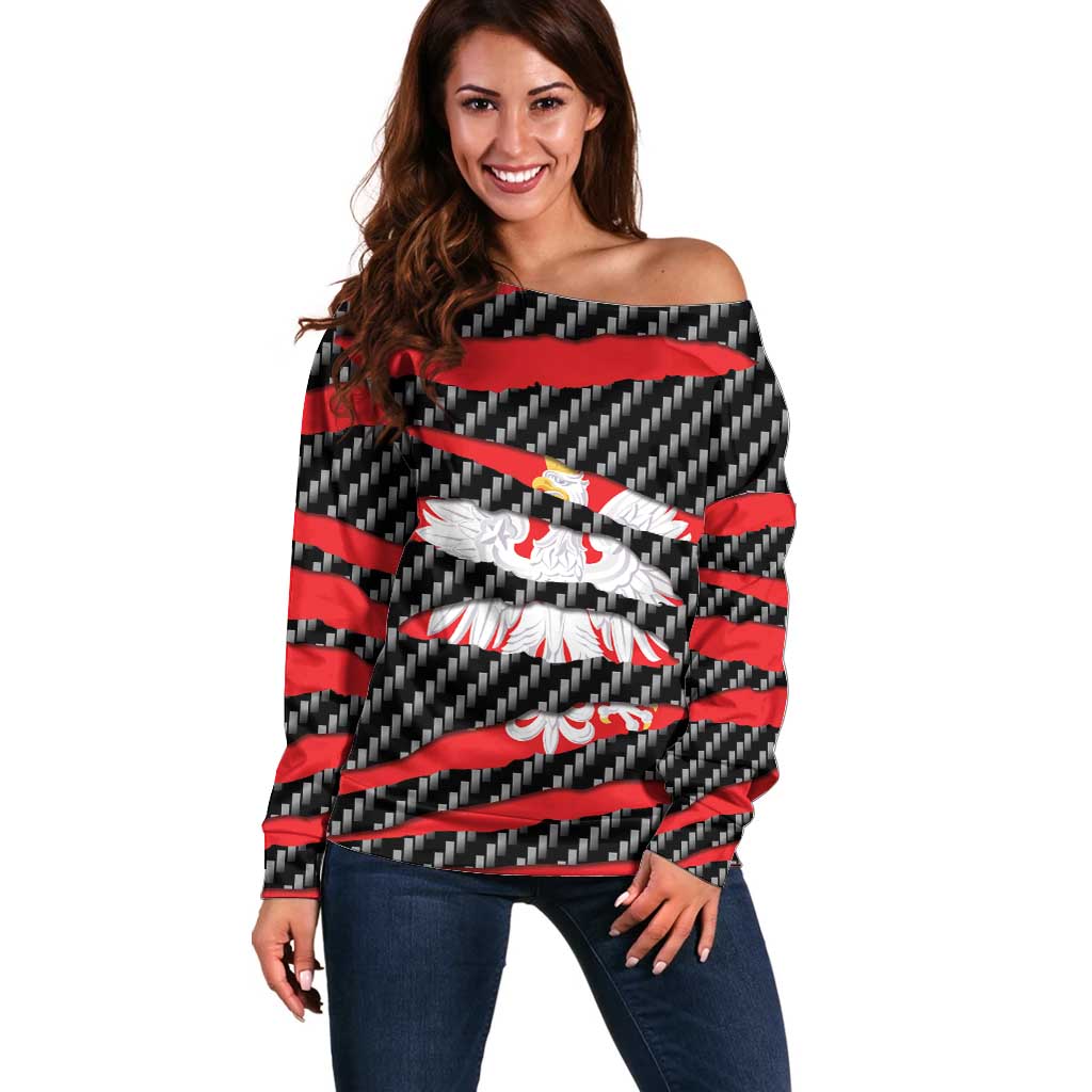 Poland Beast Off Shoulder Sweater Ripped Flag Graphic - Wonder Print Shop