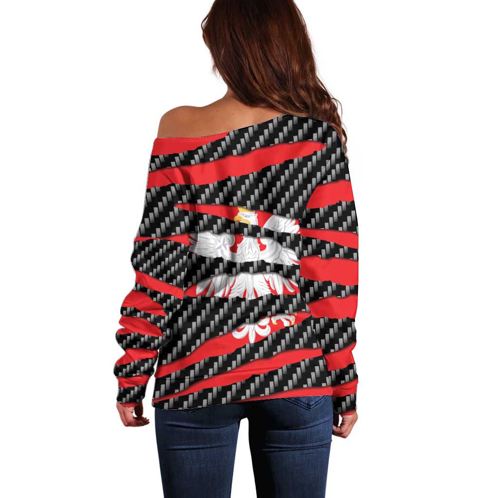 Poland Beast Off Shoulder Sweater Ripped Flag Graphic - Wonder Print Shop
