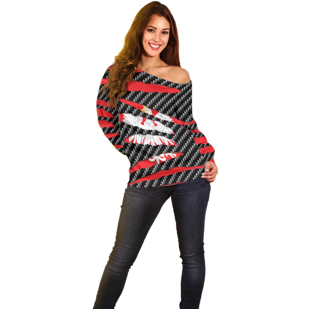 Poland Beast Off Shoulder Sweater Ripped Flag Graphic - Wonder Print Shop