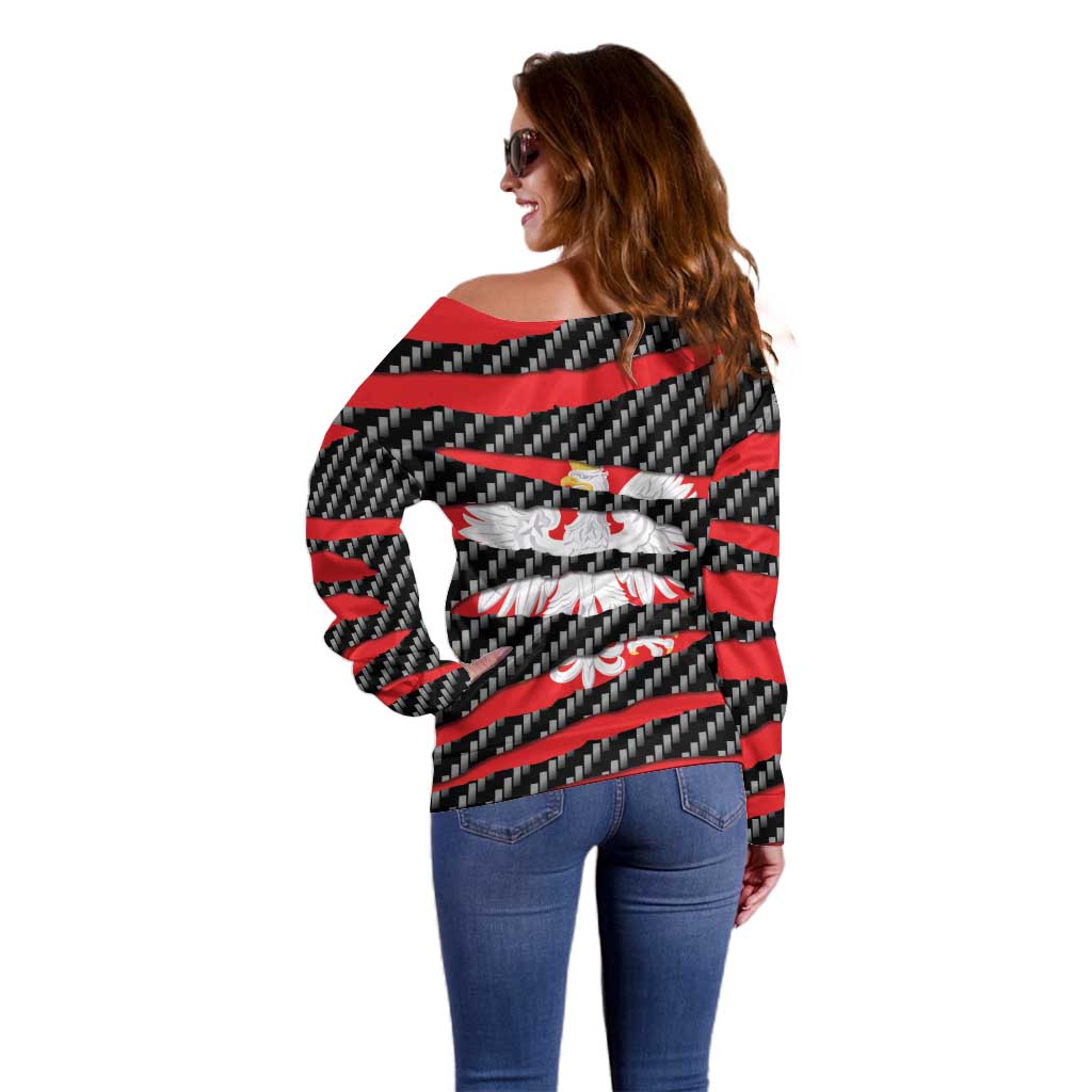 Poland Beast Off Shoulder Sweater Ripped Flag Graphic - Wonder Print Shop