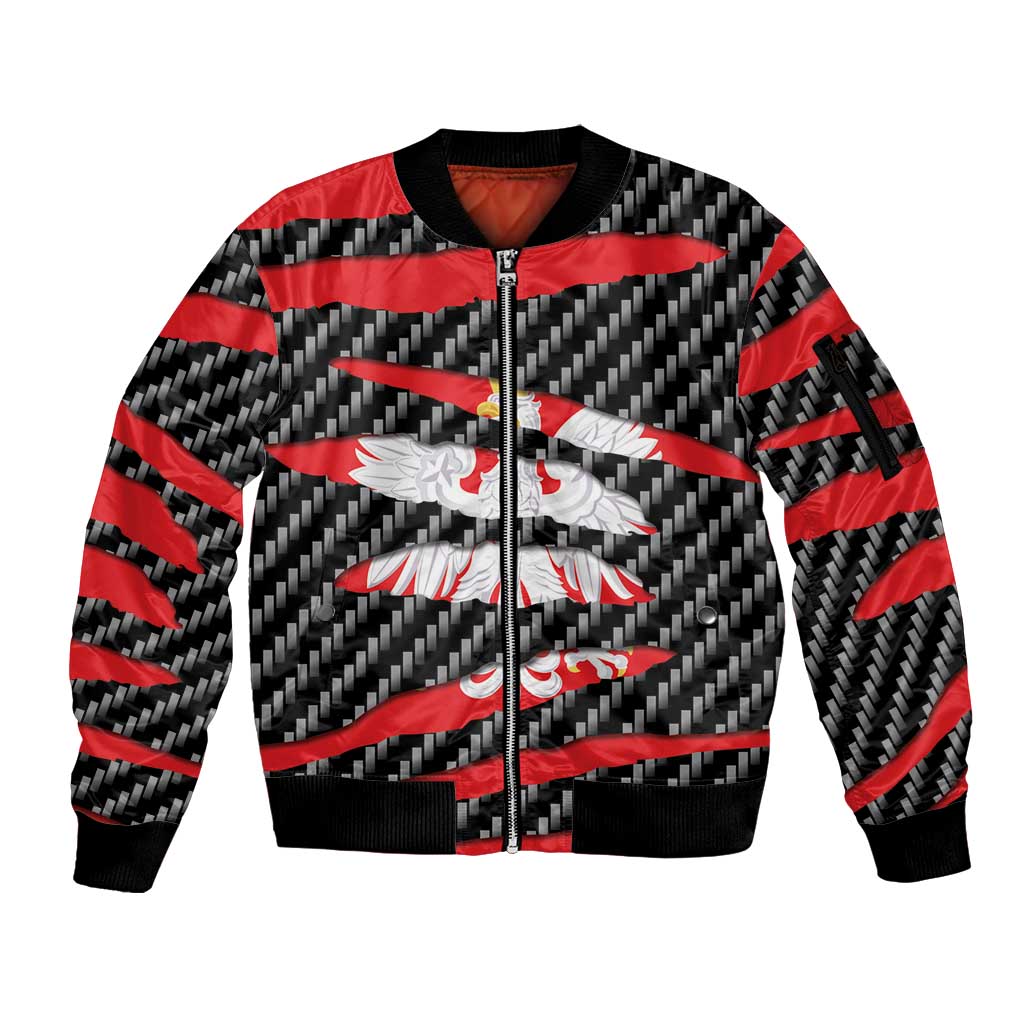Poland Beast Sleeve Zip Bomber Jacket Ripped Flag Graphic - Wonder Print Shop
