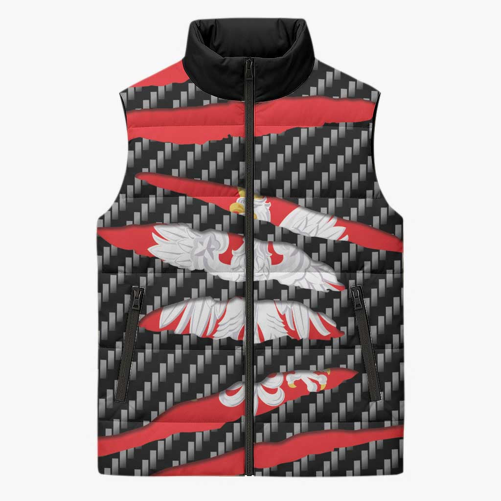 Poland Beast Sleeveless Puffer Jacket Ripped Flag Graphic - Wonder Print Shop