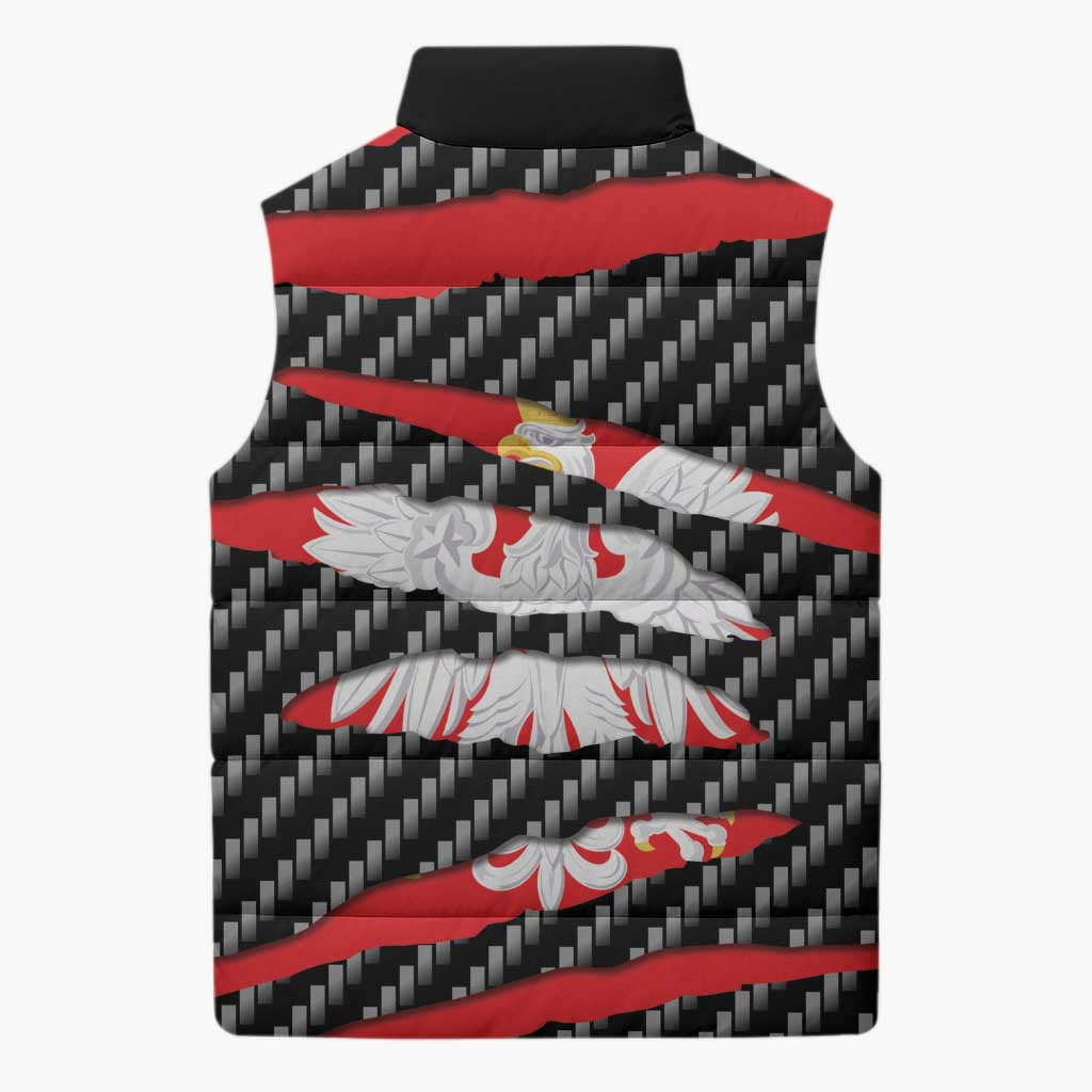 Poland Beast Sleeveless Puffer Jacket Ripped Flag Graphic - Wonder Print Shop