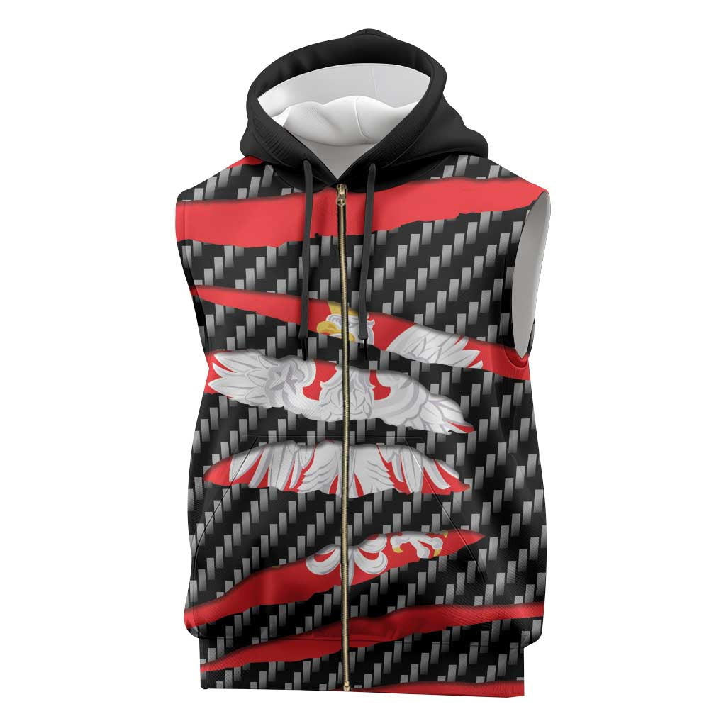 Poland Beast Sleeveless Zip Hoodie Ripped Flag Graphic - Wonder Print Shop