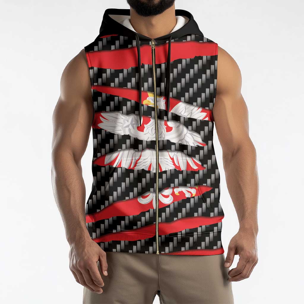 Poland Beast Sleeveless Zip Hoodie Ripped Flag Graphic - Wonder Print Shop
