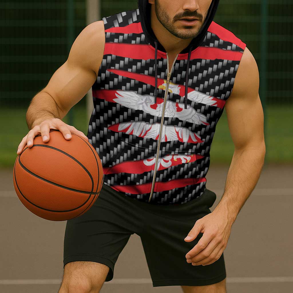 Poland Beast Sleeveless Zip Hoodie Ripped Flag Graphic - Wonder Print Shop