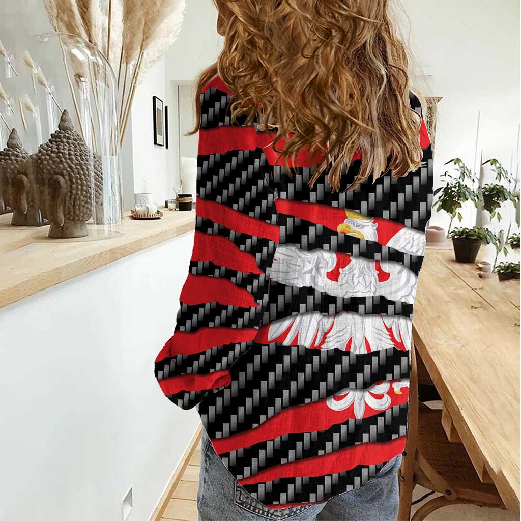Poland Beast Women Casual Shirt Ripped Flag Graphic - Wonder Print Shop