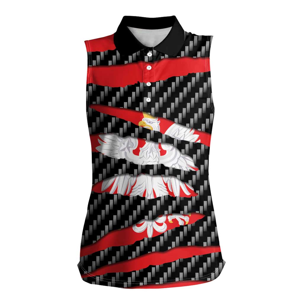 Poland Beast Women Sleeveless Polo Shirt Ripped Flag Graphic - Wonder Print Shop