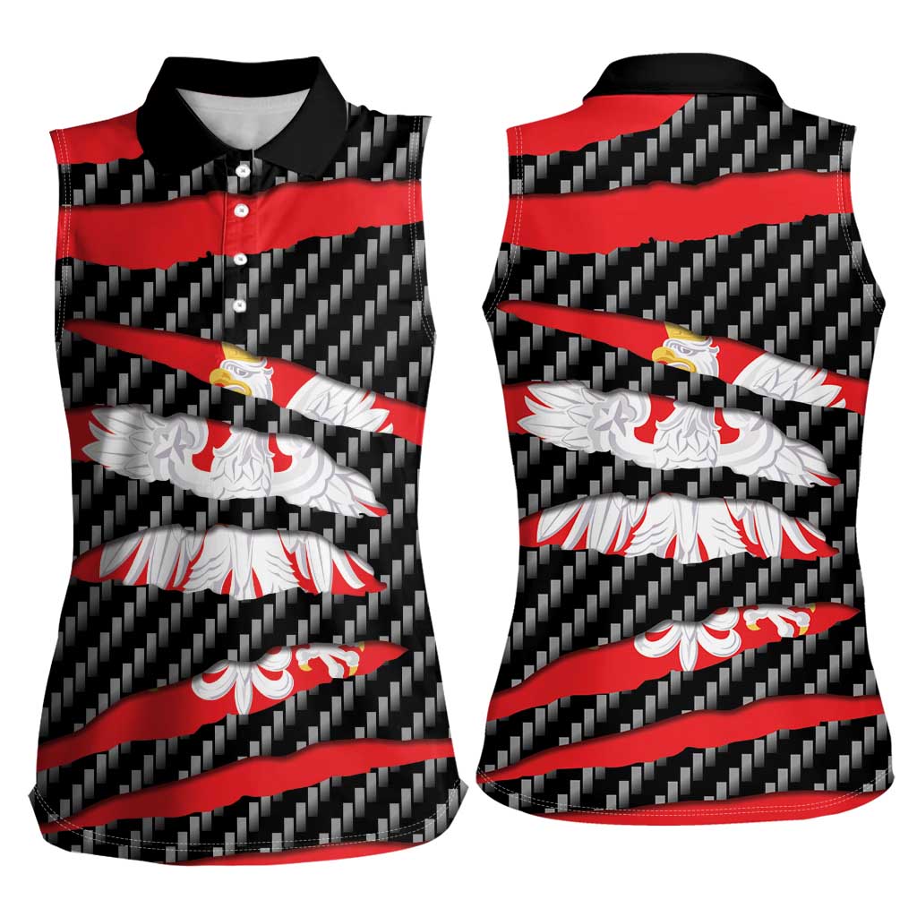 Poland Beast Women Sleeveless Polo Shirt Ripped Flag Graphic - Wonder Print Shop