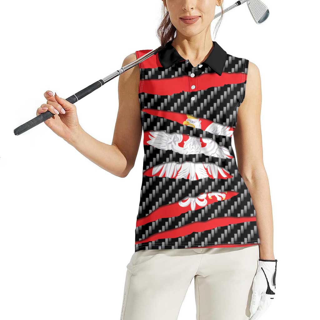 Poland Beast Women Sleeveless Polo Shirt Ripped Flag Graphic - Wonder Print Shop