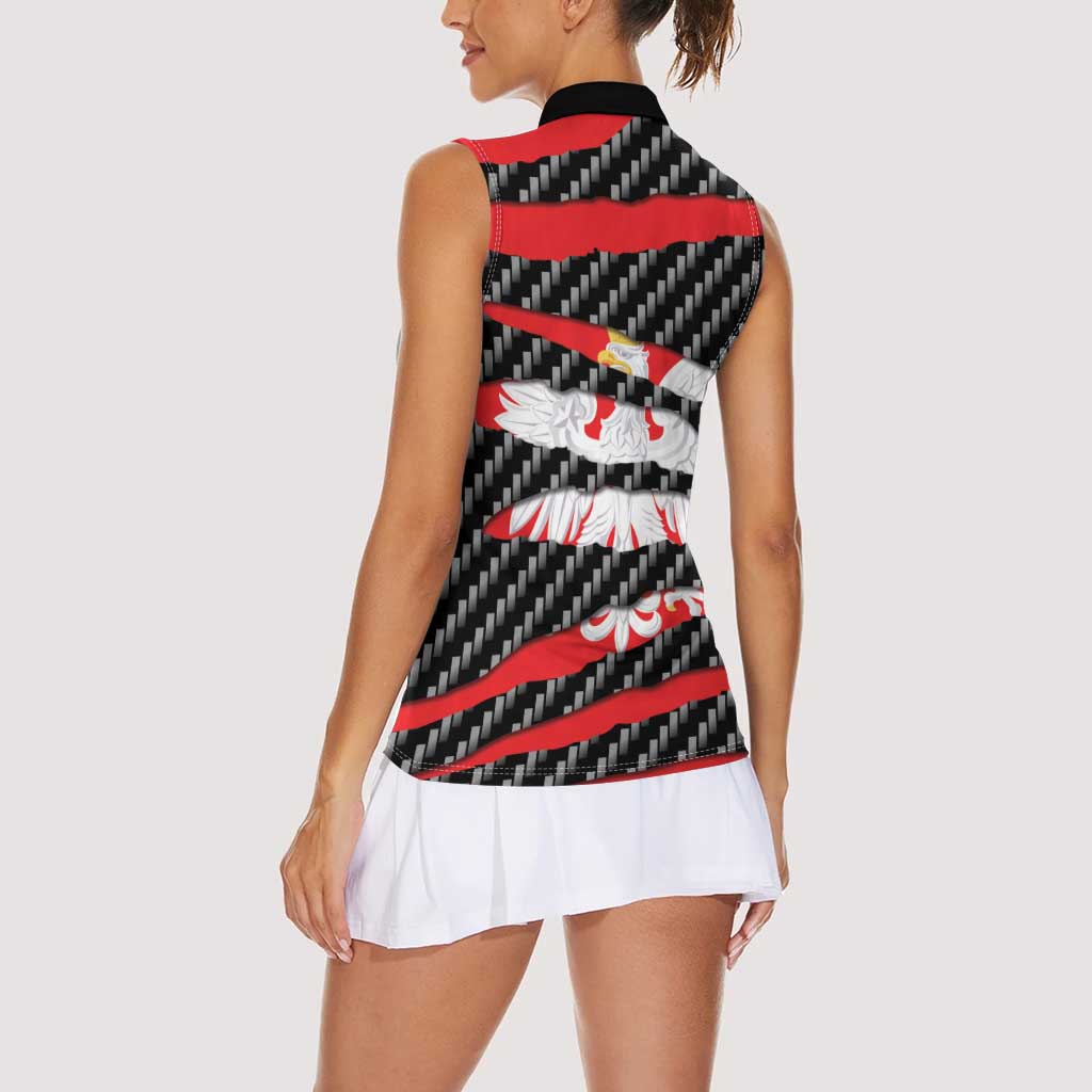 Poland Beast Women Sleeveless Polo Shirt Ripped Flag Graphic - Wonder Print Shop