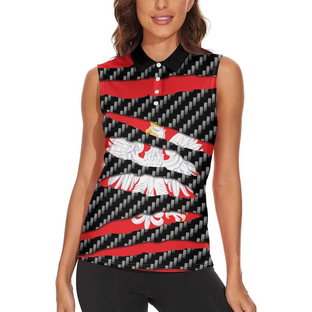 Poland Beast Women Sleeveless Polo Shirt Ripped Flag Graphic - Wonder Print Shop