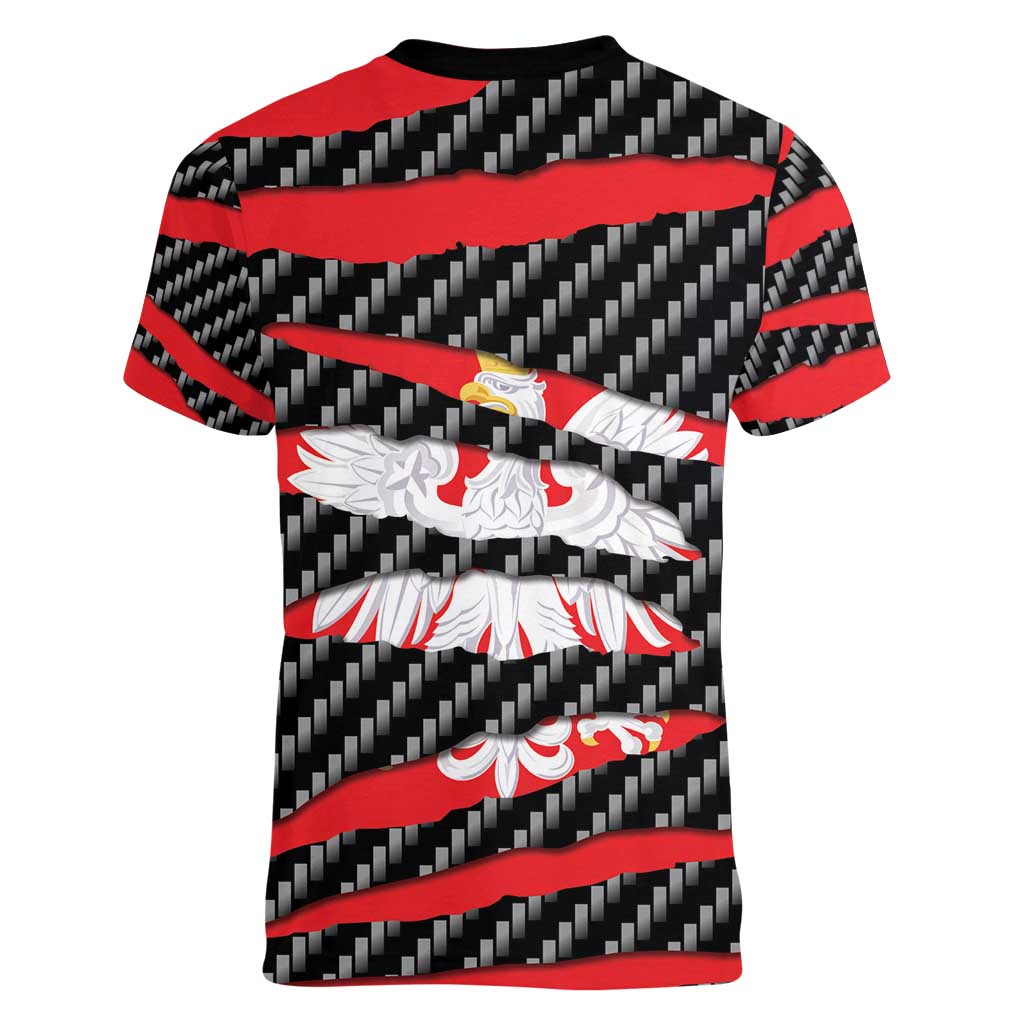 Poland Beast Women V-Neck T-Shirt Ripped Flag Graphic - Wonder Print Shop