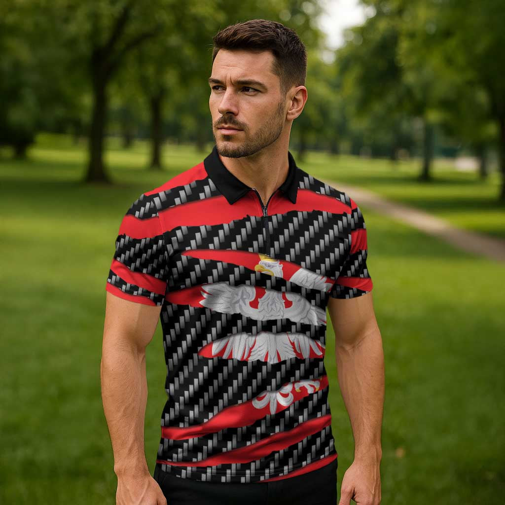 Poland Beast Zipper Polo Shirt Ripped Flag Graphic - Wonder Print Shop