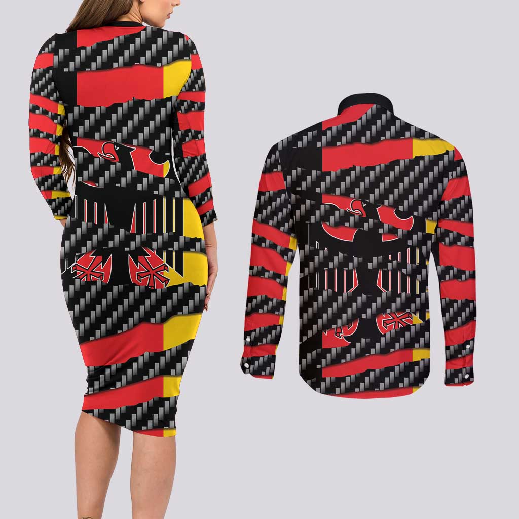 Germany Beast Couples Matching Long Sleeve Bodycon Dress and Long Sleeve Button Shirt Ripped Flag Graphic - Wonder Print Shop