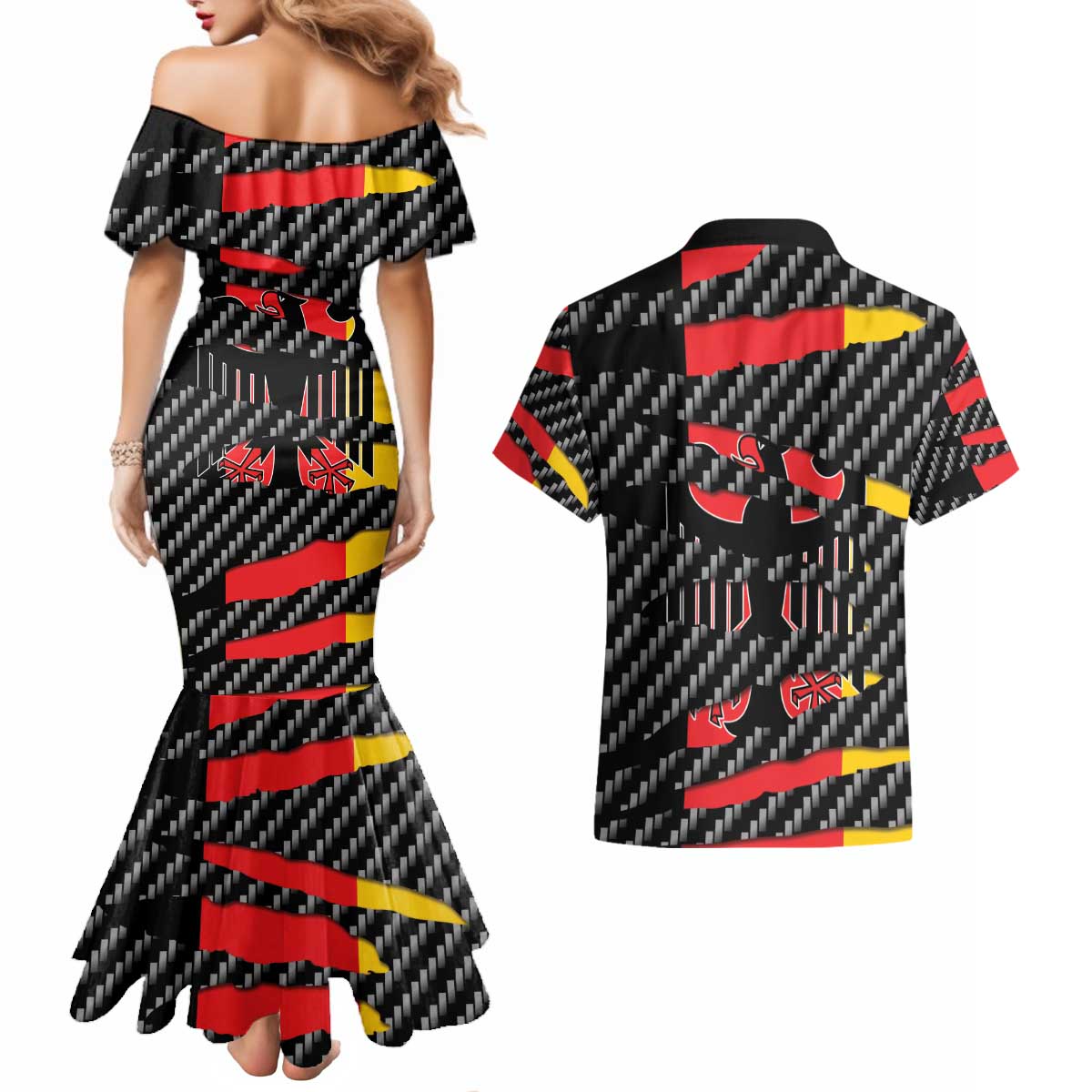 Germany Beast Couples Matching Mermaid Dress and Hawaiian Shirt Ripped Flag Graphic - Wonder Print Shop