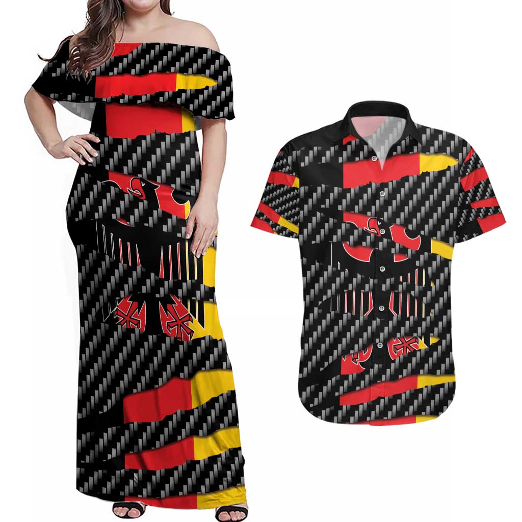 Germany Beast Couples Matching Off Shoulder Maxi Dress and Hawaiian Shirt Ripped Flag Graphic - Wonder Print Shop
