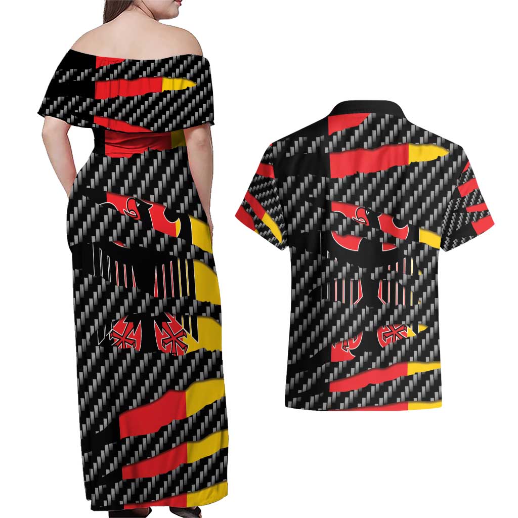 Germany Beast Couples Matching Off Shoulder Maxi Dress and Hawaiian Shirt Ripped Flag Graphic - Wonder Print Shop