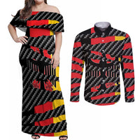 Germany Beast Couples Matching Off Shoulder Maxi Dress and Long Sleeve Button Shirt Ripped Flag Graphic - Wonder Print Shop