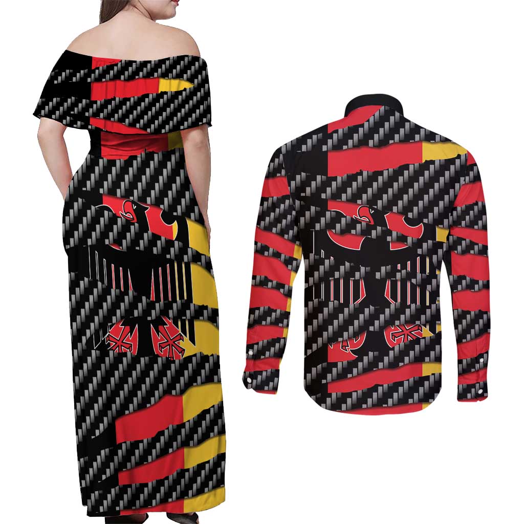 Germany Beast Couples Matching Off Shoulder Maxi Dress and Long Sleeve Button Shirt Ripped Flag Graphic - Wonder Print Shop