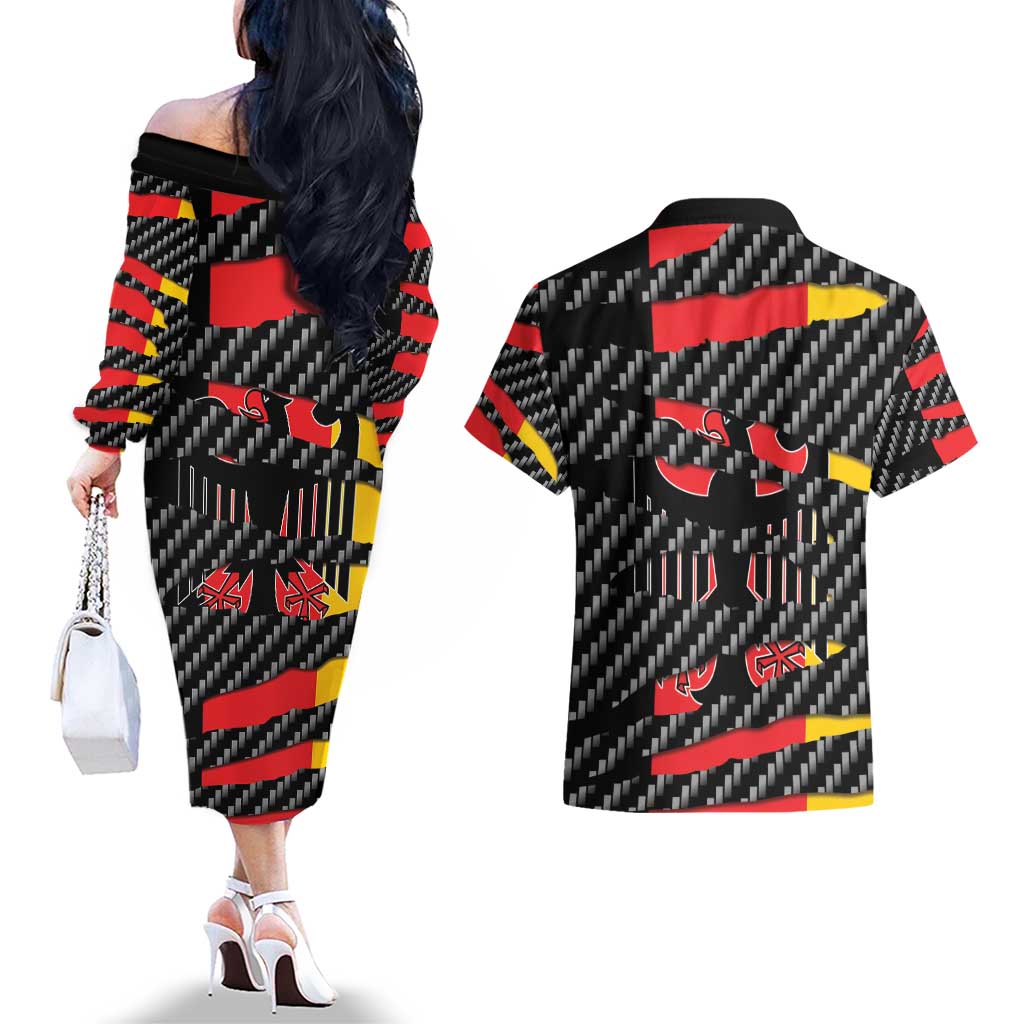 Germany Beast Couples Matching Off The Shoulder Long Sleeve Dress and Hawaiian Shirt Ripped Flag Graphic - Wonder Print Shop