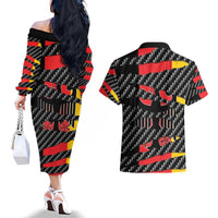 Germany Beast Couples Matching Off The Shoulder Long Sleeve Dress and Hawaiian Shirt Ripped Flag Graphic - Wonder Print Shop