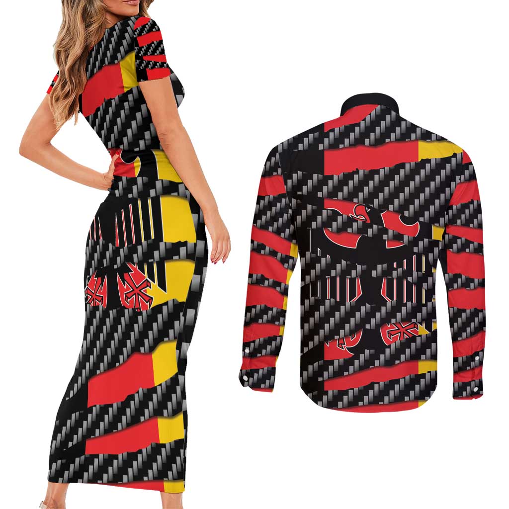 Germany Beast Couples Matching Short Sleeve Bodycon Dress and Long Sleeve Button Shirt Ripped Flag Graphic - Wonder Print Shop