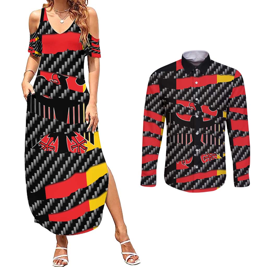 Germany Beast Couples Matching Summer Maxi Dress and Long Sleeve Button Shirt Ripped Flag Graphic - Wonder Print Shop