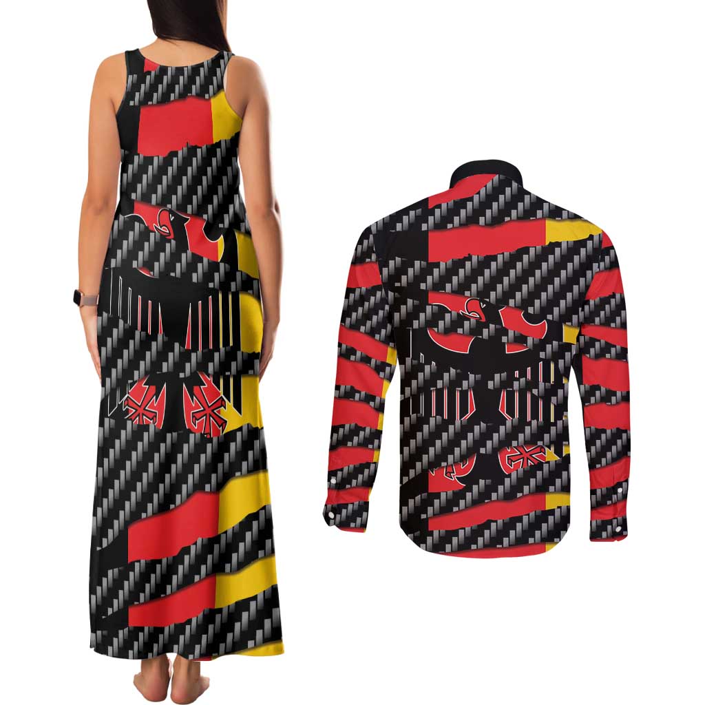 Germany Beast Couples Matching Tank Maxi Dress and Long Sleeve Button Shirt Ripped Flag Graphic - Wonder Print Shop