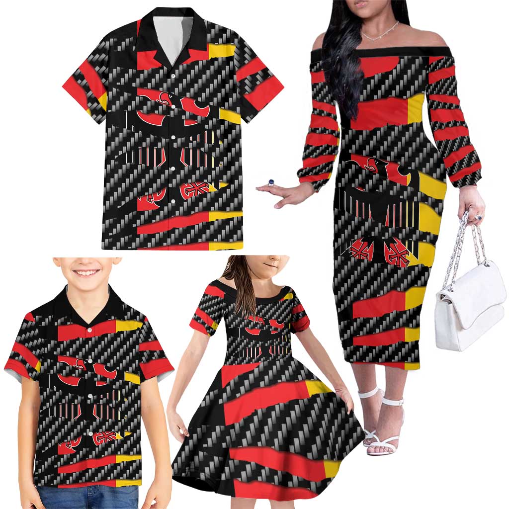 Germany Beast Family Matching Off The Shoulder Long Sleeve Dress and Hawaiian Shirt Ripped Flag Graphic - Wonder Print Shop