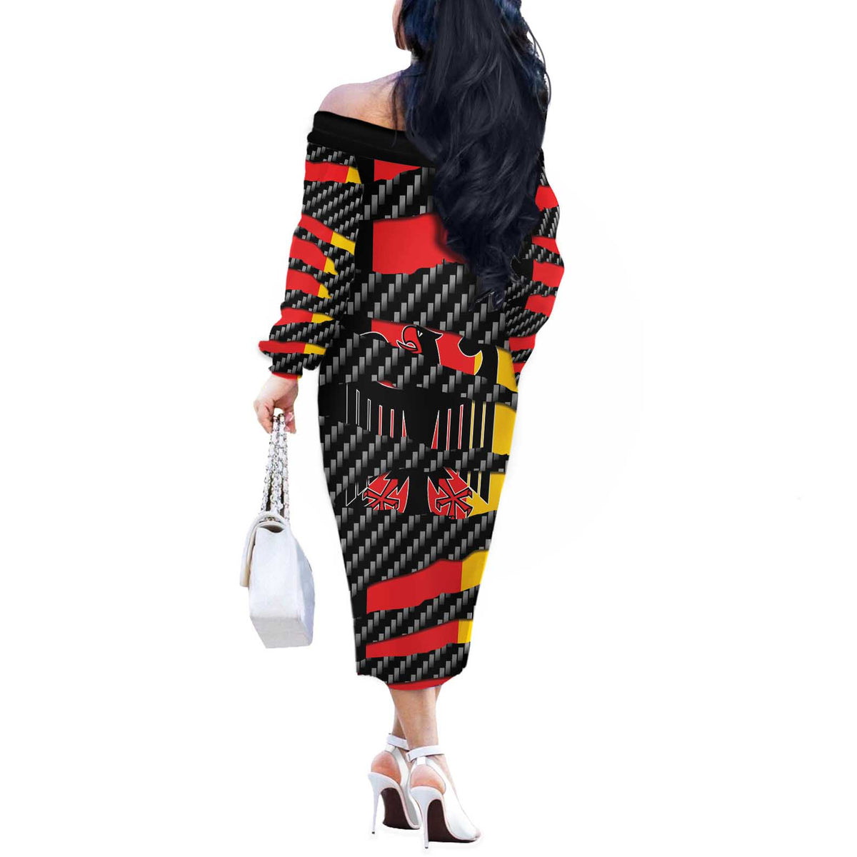 Germany Beast Off The Shoulder Long Sleeve Dress Ripped Flag Graphic - Wonder Print Shop