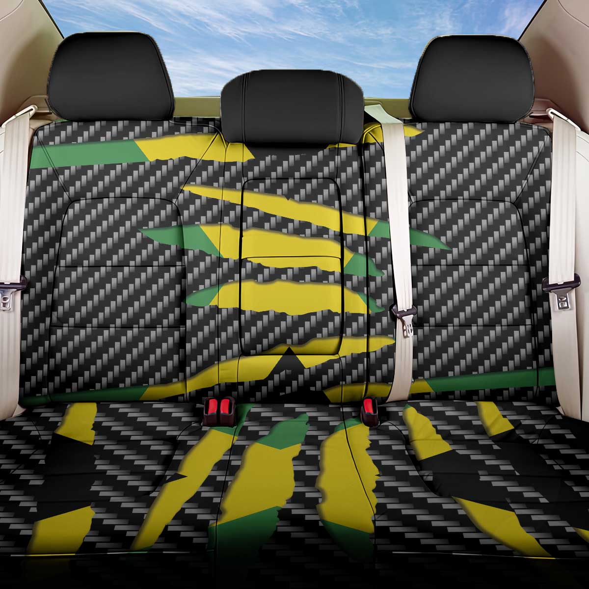Jamaica Beast Back Car Seat Cover Ripped Flag Graphic - Wonder Print Shop