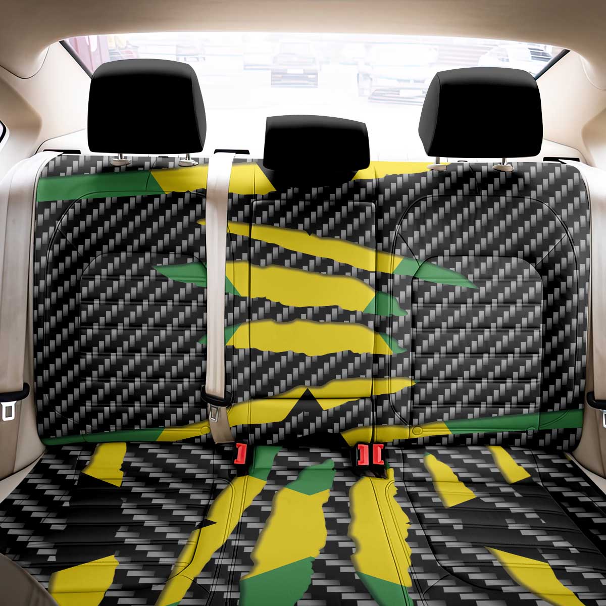 Jamaica Beast Back Car Seat Cover Ripped Flag Graphic - Wonder Print Shop