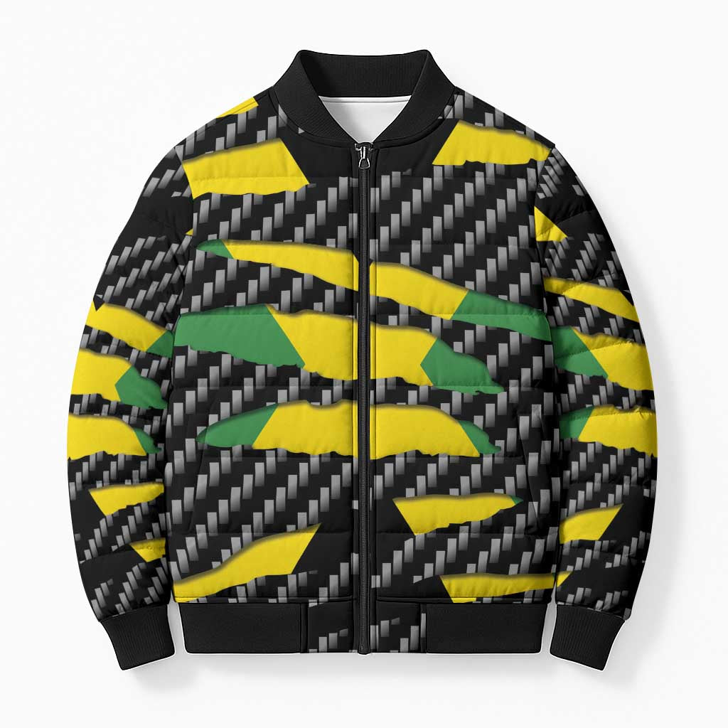 Jamaica Beast Bomber Puffer Jacket Ripped Flag Graphic - Wonder Print Shop