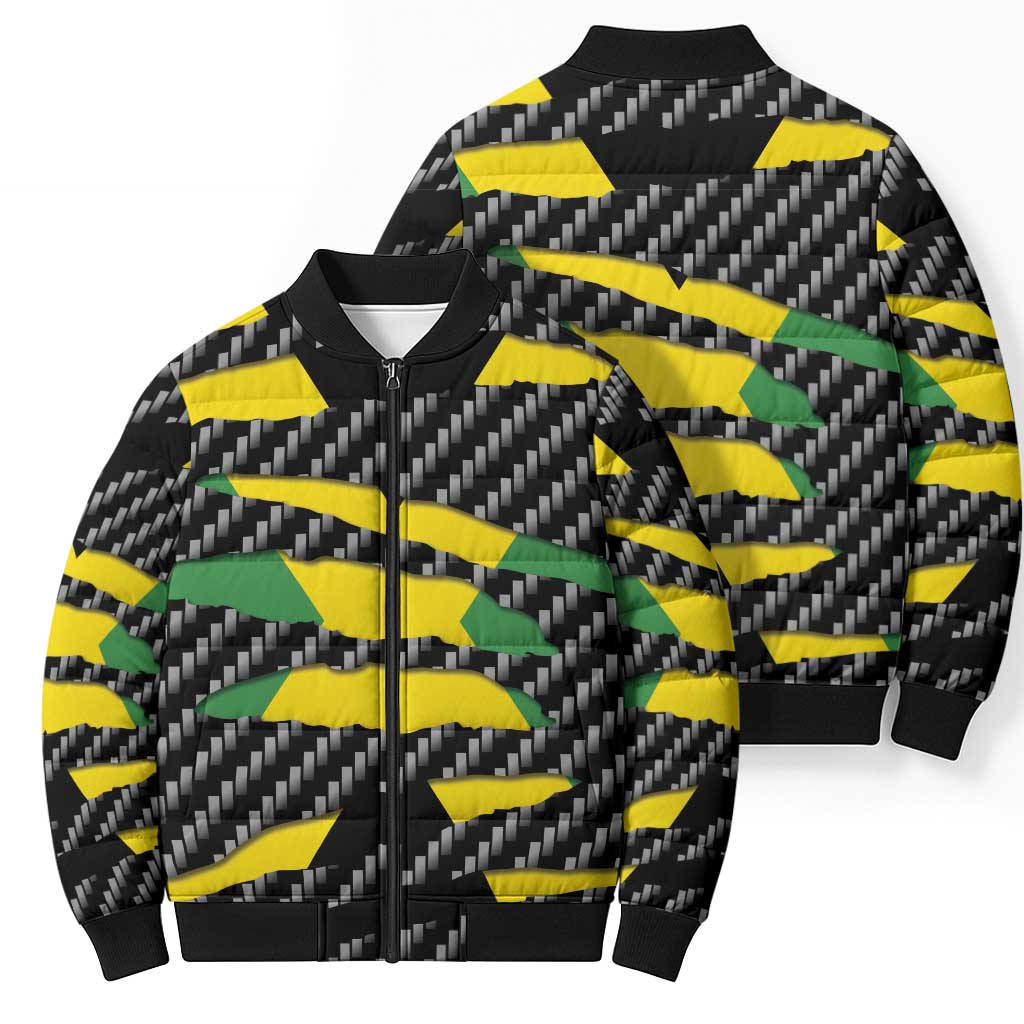 Jamaica Beast Bomber Puffer Jacket Ripped Flag Graphic - Wonder Print Shop