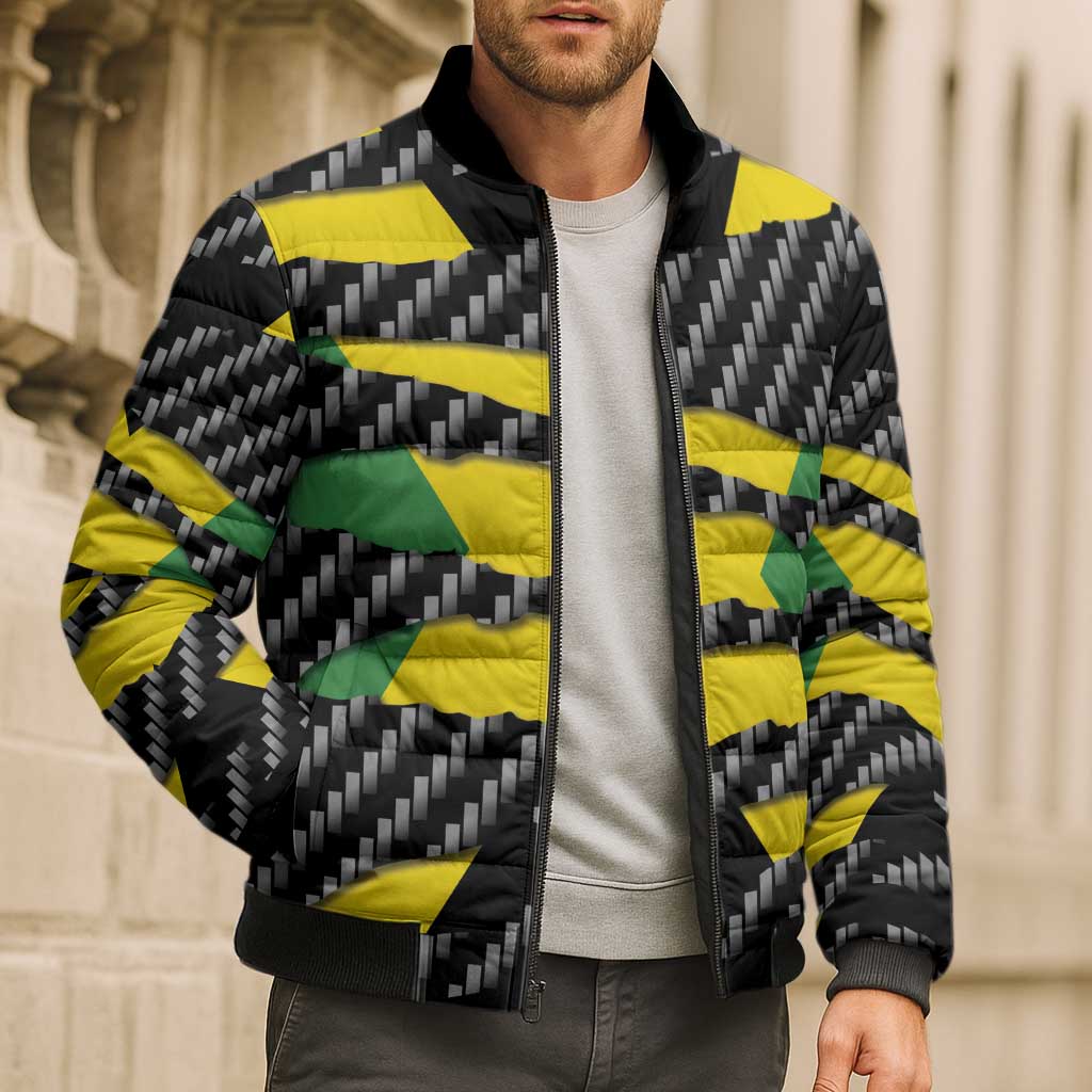 Jamaica Beast Bomber Puffer Jacket Ripped Flag Graphic - Wonder Print Shop