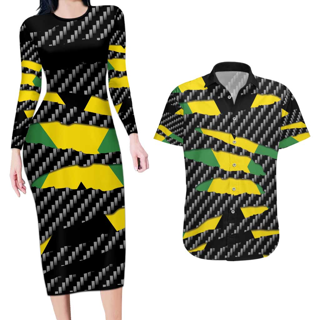 Jamaica Beast Couples Matching Long Sleeve Bodycon Dress and Hawaiian Shirt Ripped Flag Graphic - Wonder Print Shop