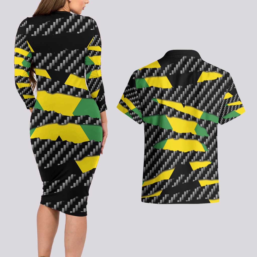 Jamaica Beast Couples Matching Long Sleeve Bodycon Dress and Hawaiian Shirt Ripped Flag Graphic - Wonder Print Shop