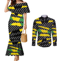 Jamaica Beast Couples Matching Mermaid Dress and Long Sleeve Button Shirt Ripped Flag Graphic - Wonder Print Shop