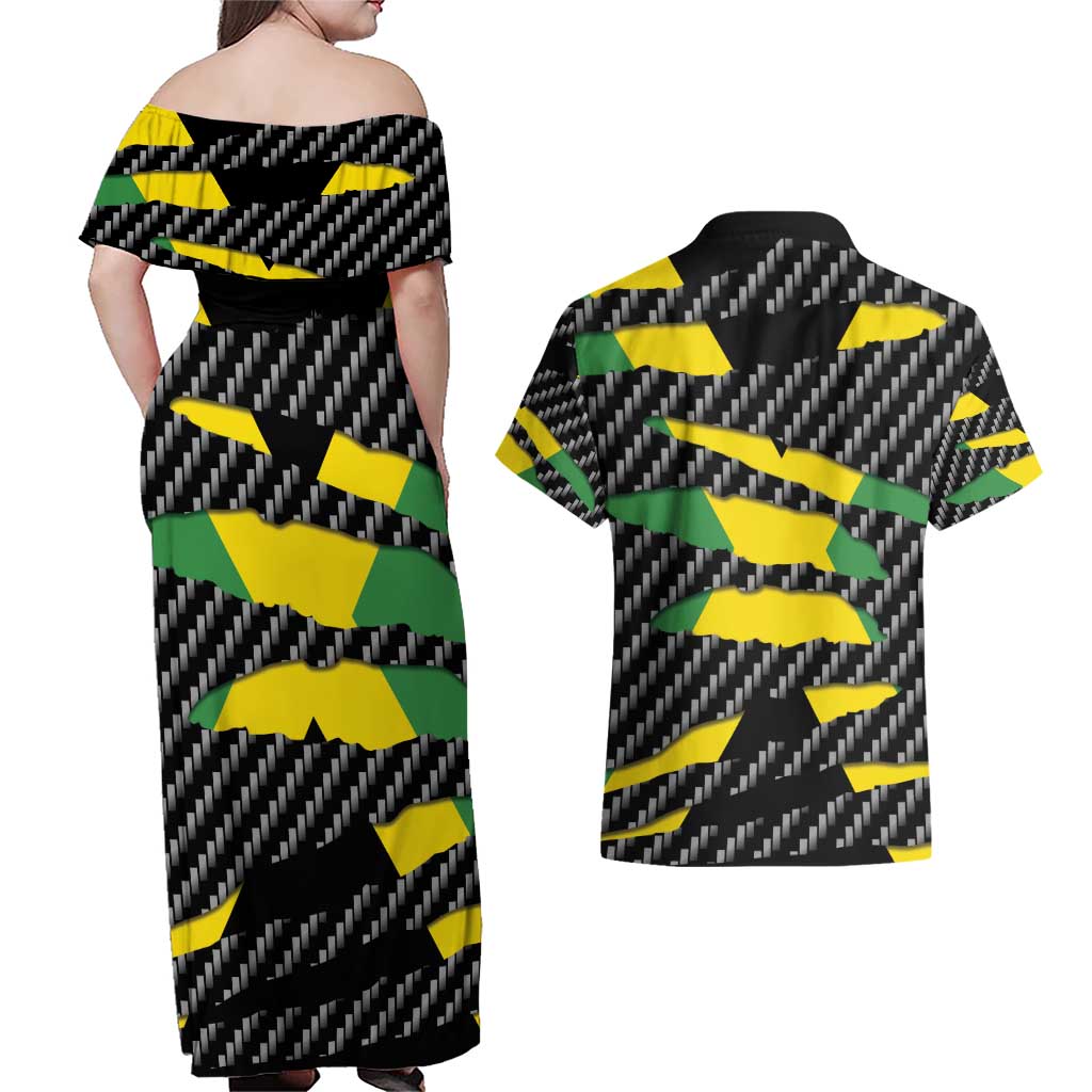 Jamaica Beast Couples Matching Off Shoulder Maxi Dress and Hawaiian Shirt Ripped Flag Graphic - Wonder Print Shop