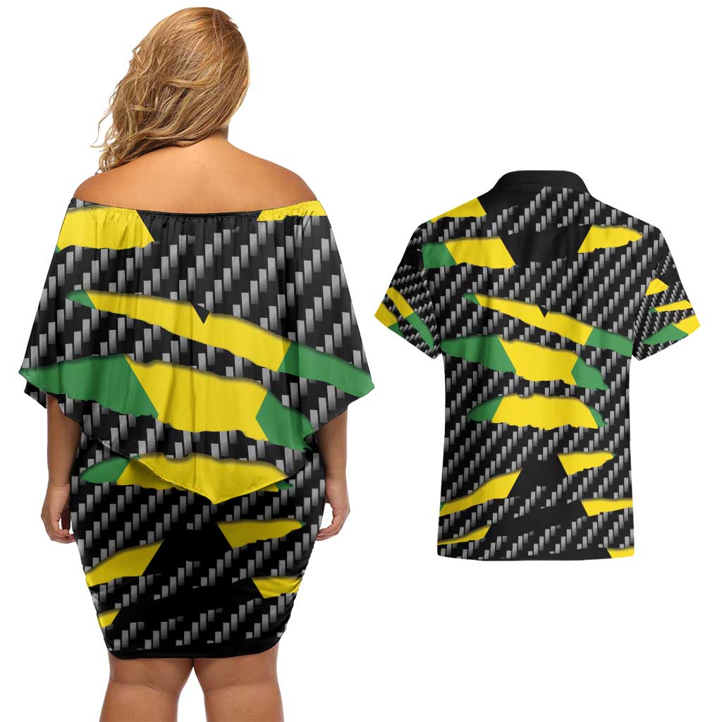 Jamaica Beast Couples Matching Off Shoulder Short Dress and Hawaiian Shirt Ripped Flag Graphic - Wonder Print Shop