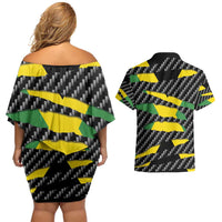 Jamaica Beast Couples Matching Off Shoulder Short Dress and Hawaiian Shirt Ripped Flag Graphic - Wonder Print Shop
